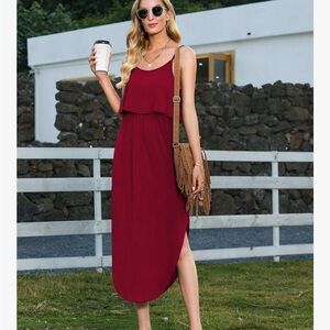 Chic Sleeveless Burgundy Midi Dress